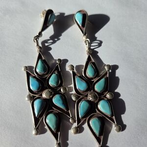 Vintage Signed Turquoise Silver Dangle Earrings